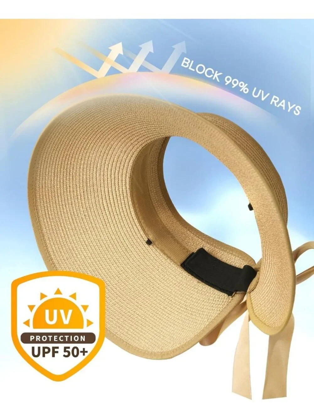 Stylish Women's Straw Sun Visor Hat - UPF Protection, Wide Brim, Perfect for